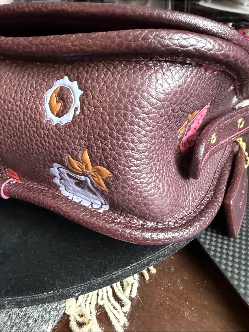 Coach Patricia Saddle 18 Primrose Floral Leather Crossbody F22811 Oxblood - Picture 4 of 9